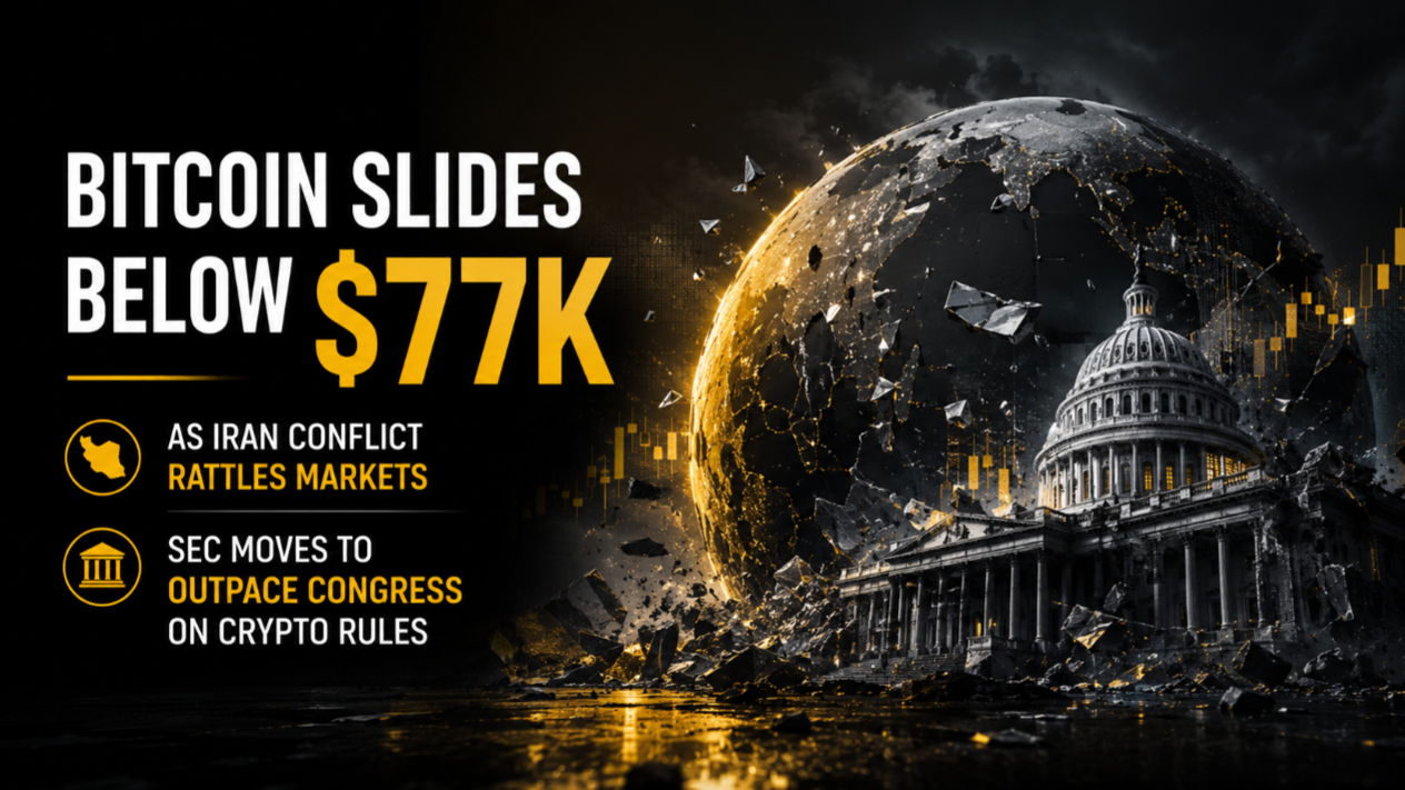 Bitcoin Slides Below $77K as Iran Conflict Rattles Markets — SEC Moves to Outpace Congress on Crypto Rules