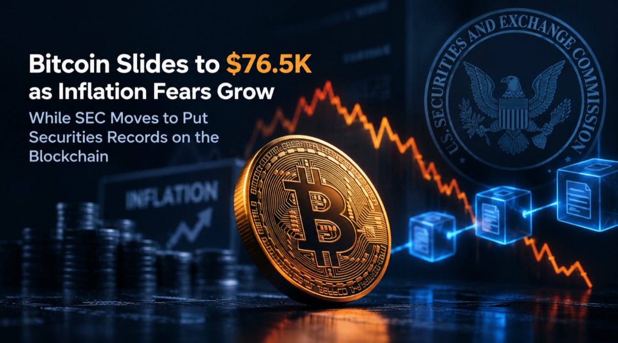 Bitcoin Slides to $76.5K as Inflation Fears Grow While SEC Moves to Put Securities Records on the Blockchain