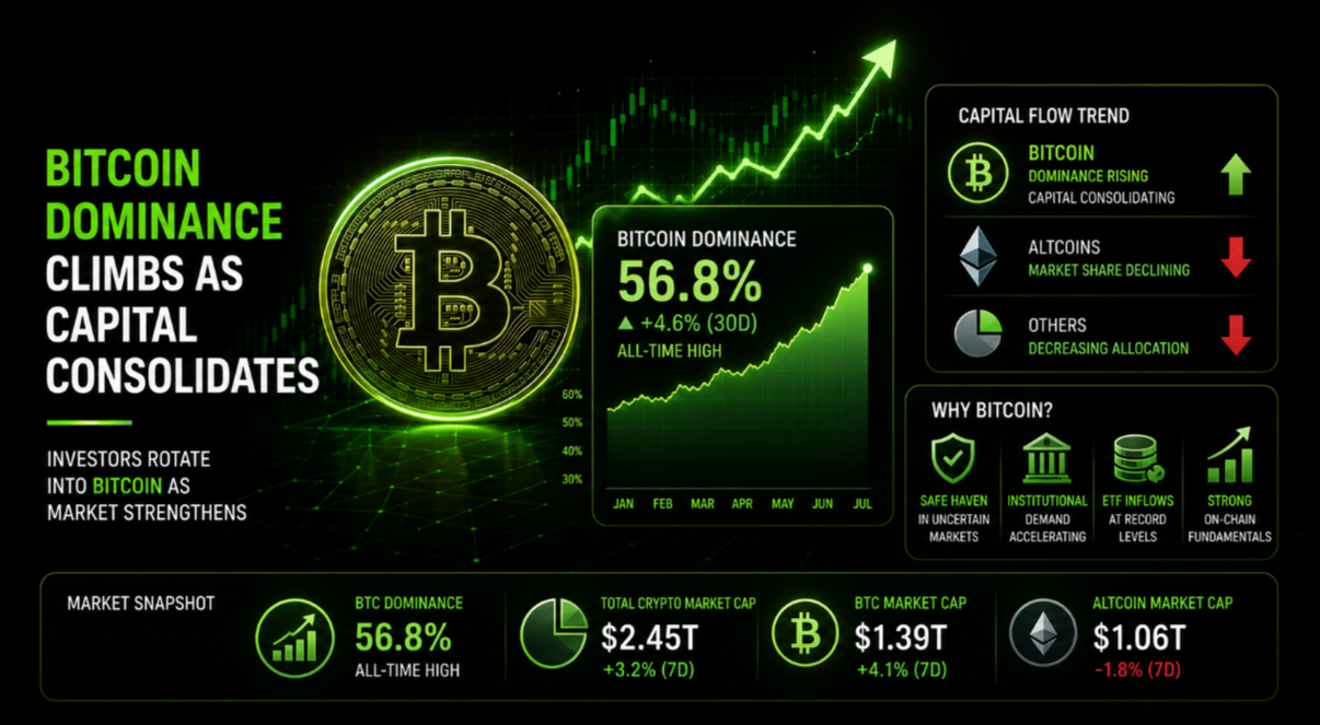 Bitcoin dominance climbs as capital consolidates