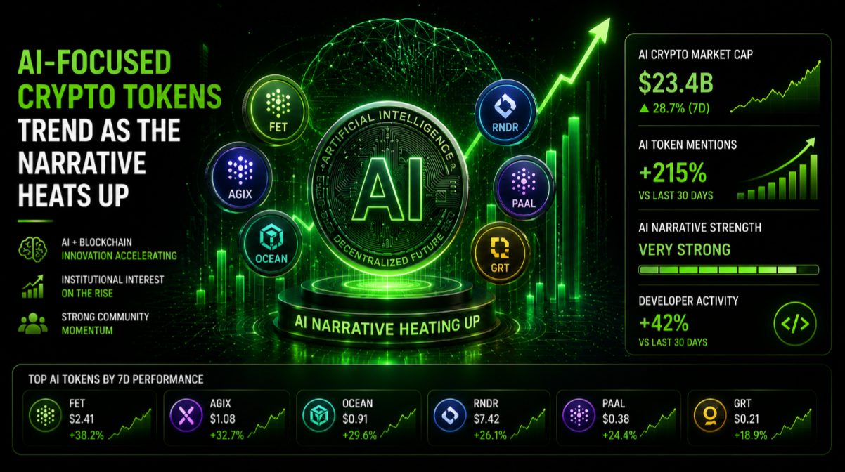 AI-focused crypto tokens trend as the narrative heats up