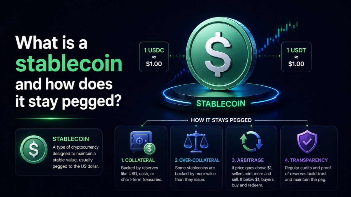 What is a stablecoin and how does it stay pegged?