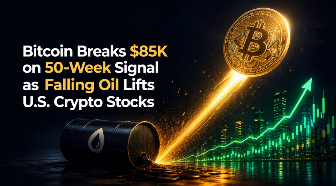 Bitcoin Breaks $85K on 50-Week Signal as Falling Oil Lifts U.S. Crypto Stocks